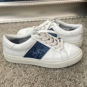 Tory Burch Carter White Blue Glitter Lace-Up Sneaker